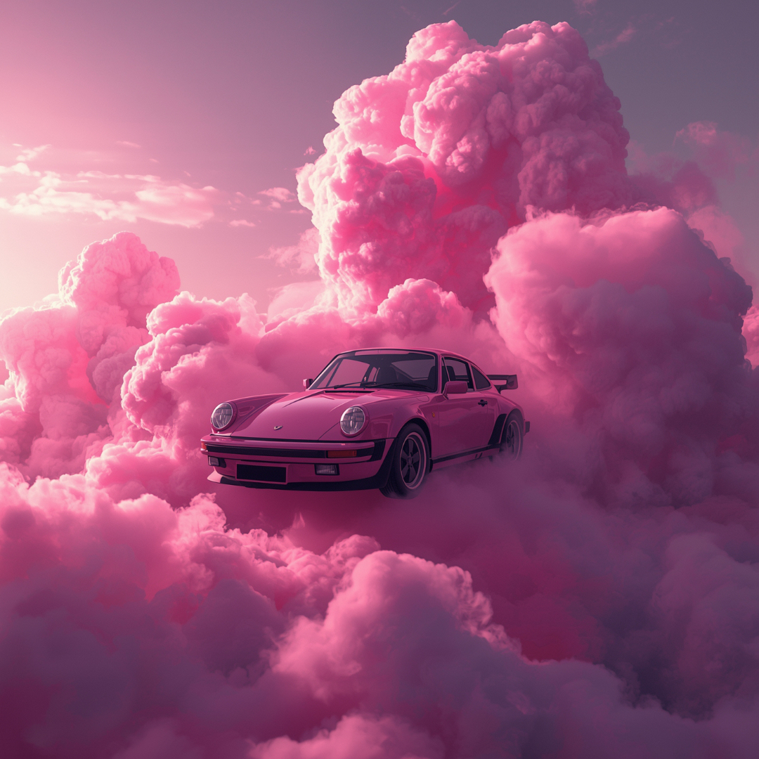 Porsche in pink cloud — automotive visualization
